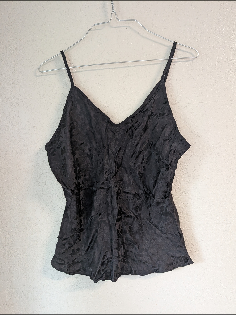 Vtg Vx  1990s Black Floral Silk Camisole Top L Dainty Coquette Whimsigoth Sexy